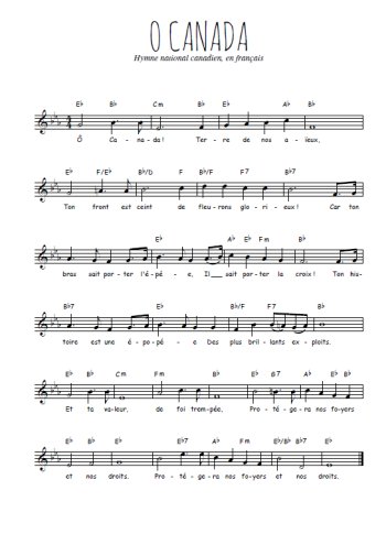 Hymne national canadien en français Partition gratuite